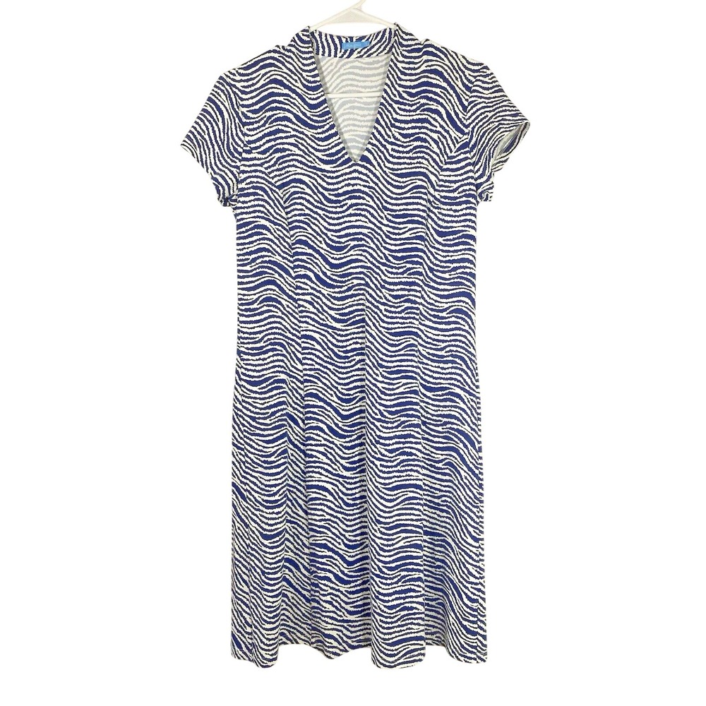 J. McLaughlin Ivana Blue‎ White Zebra Print Catalina Cloth Short Sleeve Dress Sm